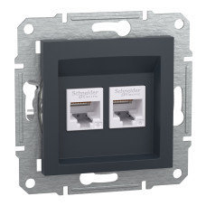 Розетка комп'ютерна, RJ45, кат.6, UTP, подвійна, Антрацит, Asfora, EPH4800171
