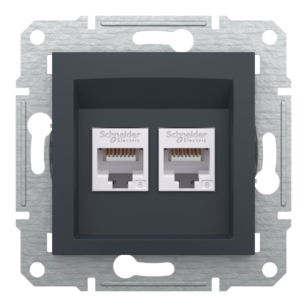 Розетка комп'ютерна, RJ45, кат.6, UTP, подвійна, Антрацит, Asfora, EPH4800171