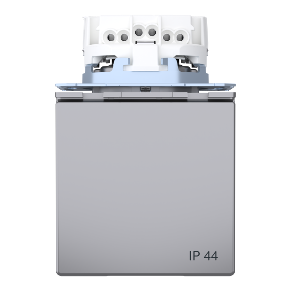 Розетка силова IP44 з кришкою 2К+З, 16А, 250В, безгвинт.затиск, зі шторками, Нержавіючая сталь, пластик, D-Life Merten MTN2314-6036