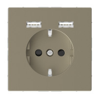 Розетка силова 2К+З, 16А, з USB 2.4A, тип А+А, гвинт.затиск, шторки, Сахара, пластик, D-Life Merten MTN2366-6033