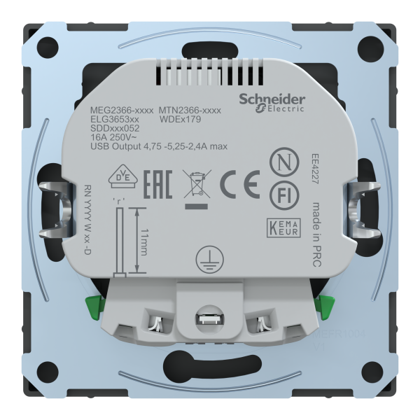 Розетка силова 2К+З, 16А, з USB 2.4A, тип А+А, гвинт.затиск, шторки, Антрацит, пластик, D-Life Merten MTN2366-6034