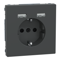 Розетка силова 2К+З, 16А, з USB 2.4A, тип А+А, гвинт.затиск, шторки, Антрацит, пластик, D-Life Merten MTN2366-6034