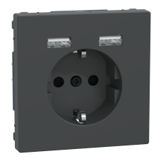Розетка силова 2К+З, 16А, з USB 2.4A, тип А+А, гвинт.затиск, шторки, Антрацит, пластик, D-Life Merten MTN2366-6034