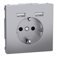 Розетка силова 2К+З, 16А, з USB 2.4A, тип А+А, гвинт.затиск, шторки, Нержавіюча сталь, пластик, D-Life Merten MTN2366-6036