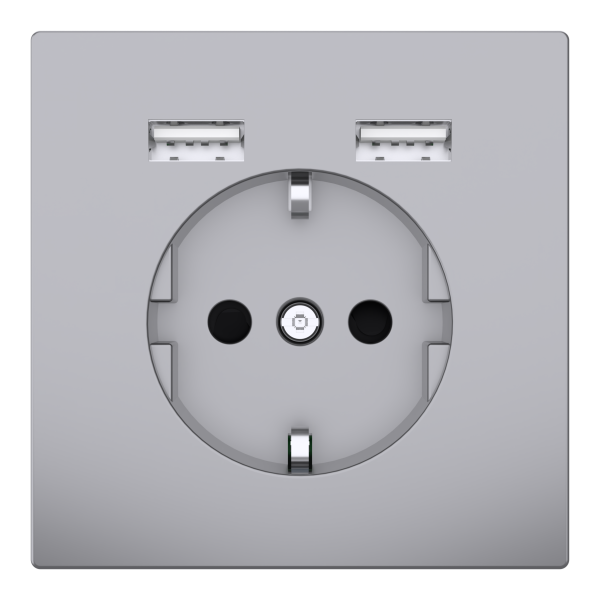 Розетка силова 2К+З, 16А, з USB 2.4A, тип А+А, гвинт.затиск, шторки, Нержавіюча сталь, пластик, D-Life Merten MTN2366-6036