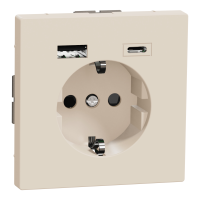 Розетка силова 2К+З, 16А, з USB 3A, тип А+C, гвинт.затиск, шторки, Сахара, пластик, D-Life Merten MTN2367-6033