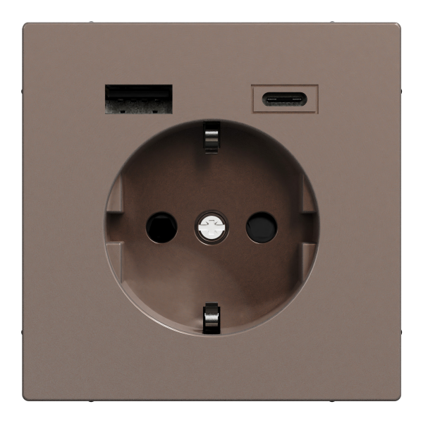 Розетка силова 2К+З, 16А, з USB 3A, тип А+C, гвинт.затиск, шторки, Моко, метал, D-Life Merten MTN2367-6052