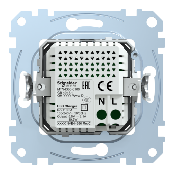 Механізм зарядного пристрою USB, тип А+А, 2.4 мА, USB 2.0, Merten MTN4366-0100