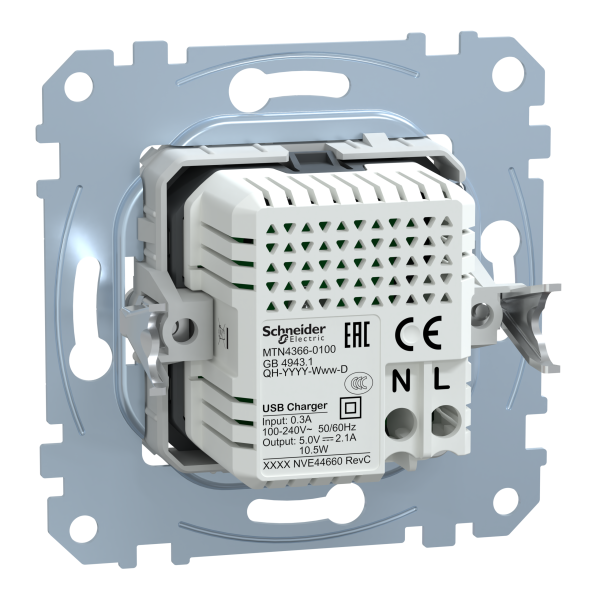 Механізм зарядного пристрою USB, тип А+А, 2.4 мА, USB 2.0, Merten MTN4366-0100