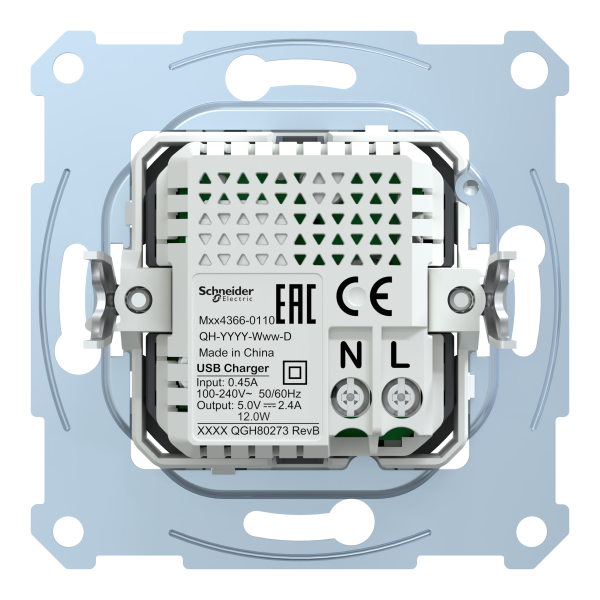 Механізм зарядного пристрою USB, тип А+C, 2.4 мА, USB 2.0, Merten MTN4366-0110