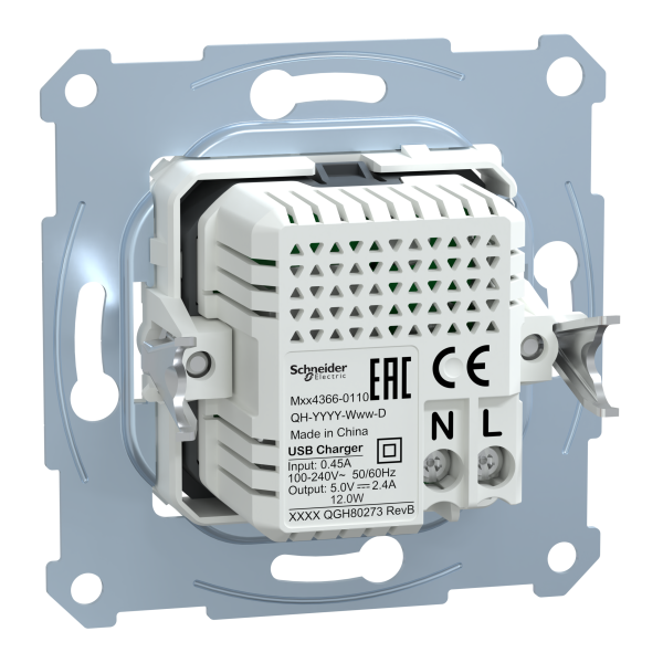Механізм зарядного пристрою USB, тип А+C, 2.4 мА, USB 2.0, Merten MTN4366-0110