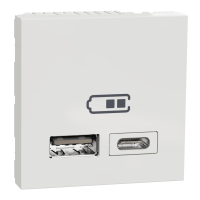 Розетка USB 2.0 зарядна подвійна, 2.4А,  A+C, 2 модуля, білий, Unica NEW NU301818