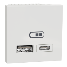 Розетка USB 2.0 зарядна подвійна, 2.4А,  A+C, 2 модуля, білий, Unica NEW NU301818