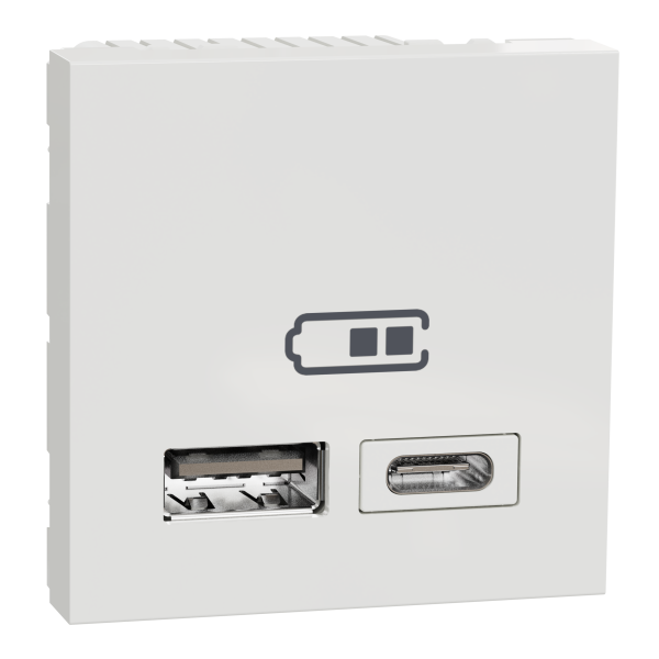 Розетка USB 2.0 зарядна подвійна, 2.4А, A+C, 2 модуля, білий, Unica NEW NU301818