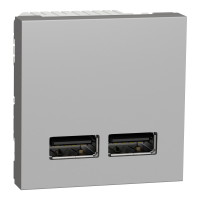 Розетка USB 2.0 зарядна подвійна 2.1А, 2 модуля, алюміній, Unica NEW NU341830