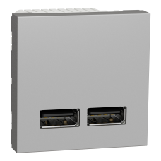 Розетка USB 2.0 зарядна подвійна 2.1А, 2 модуля, алюміній, Unica NEW NU341830