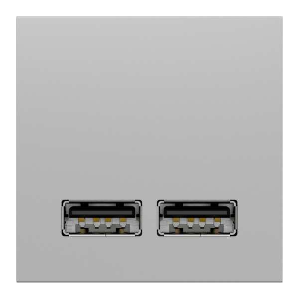 Розетка USB 2.0 зарядна подвійна 2.1А, 2 модуля, алюміній, Unica NEW NU341830