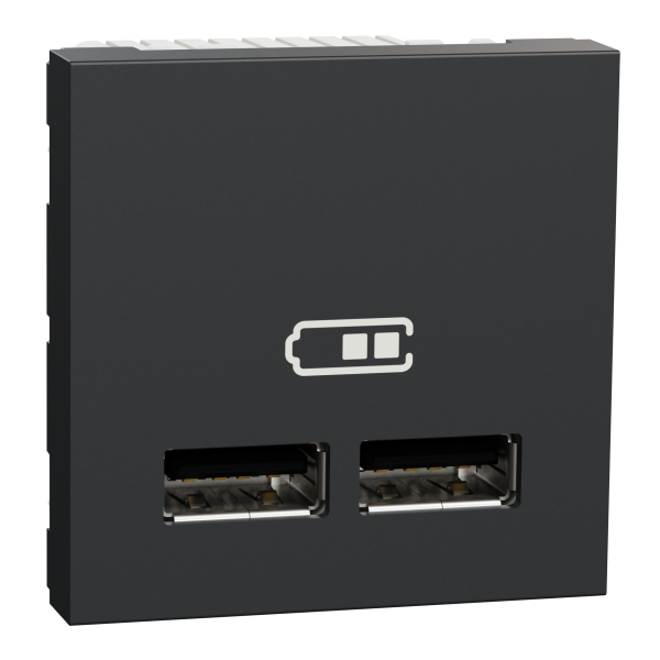 Розетка USB 2.0 зарядна подвійна 2.1А, 2 модуля, антрацит, Unica NEW NU341854