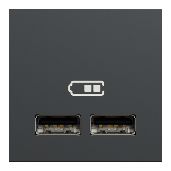 Розетка USB 2.0 зарядна подвійна 2.1А, 2 модуля, антрацит, Unica NEW NU341854