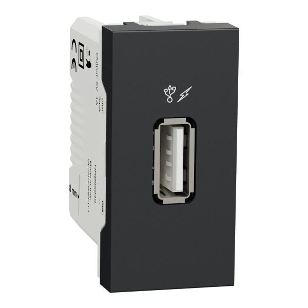 Розетка USB 2.0 зарядна 1.05А, 1 модуль, антрацит, Unica NEW NU342854