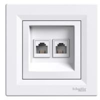 Розетка телефонна, RJ11, 4 контакти, подвійна, Біла, Asfora EPH4200121