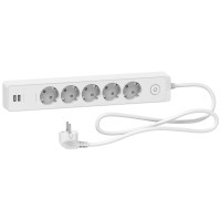 Подовжувач на 5 розеток + 2хUSB 2.4А, кабель 1,5 метри, білий, Schneider Electric ST945U1W