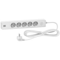 Подовжувач на 5 розеток + 2хUSB 2.4А, кабель 3 метри, білий, Schneider Electric ST945U3W