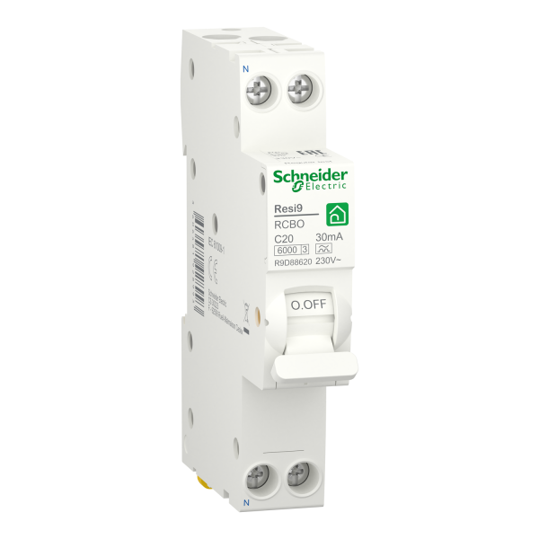 Диференційний автомат 6kA 1M 1P+N 20A C 30mA А, Resi9 Schneider Electric R9D88620