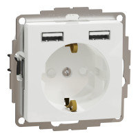 Розетка силова з заземленням + USB A+A, 2.4A, зі шторками, Білий, Sedna Design SDD111052