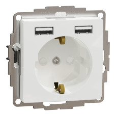Розетка силова з заземленням + USB A+A, 2.4A, зі шторками, Білий, Sedna Design SDD111052