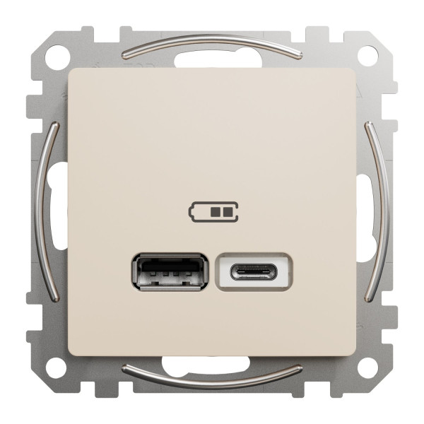 Розетка USB подвійна А+C, 2.4А, 230В, Бежевий, Sedna Design SDD112402