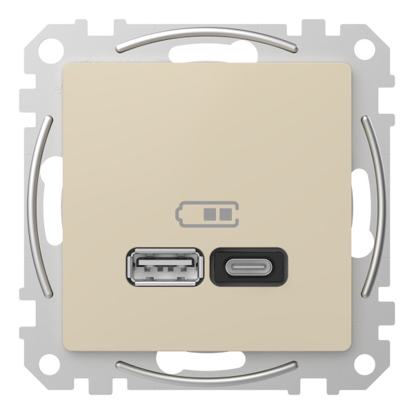 USB розетка A+C, 3 A, 45 Вт, Бежевий, Sedna Design SDD112404