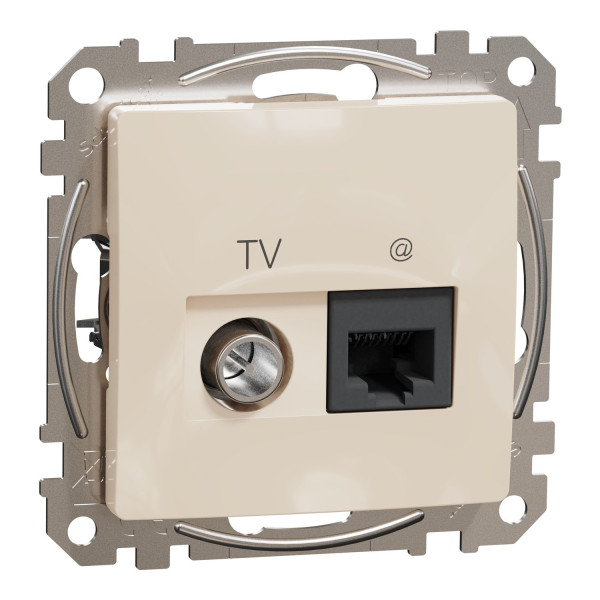 Комп'ютерна розетка RJ45+TV, кат. 6, неекр. UTP, Бежевий, Sedna Design SDD112469T