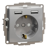 Розетка силова з заземленням + USB A+A, 2.4A, зі шторками, Алюміній, Sedna Design SDD113052