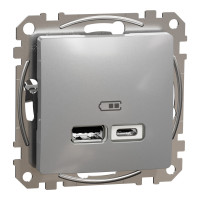 Розетка USB подвійна А+C, 2.4А, 230В, Алюміній, Sedna Design SDD113402