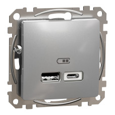 Розетка USB подвійна А+C, 2.4А, 230В, Алюміній, Sedna Design SDD113402