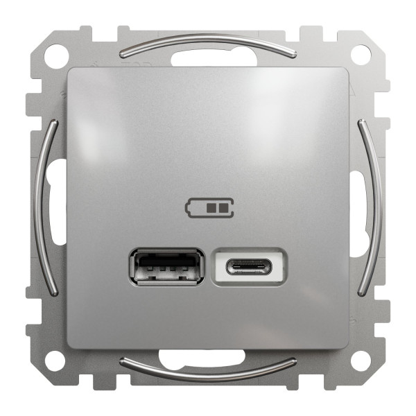 Розетка USB подвійна А+C, 2.4А, 230В, Алюміній, Sedna Design SDD113402
