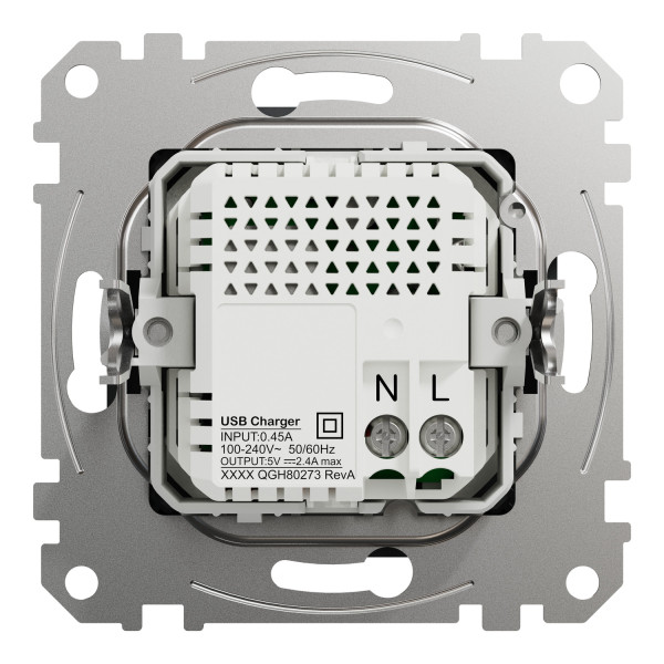 Розетка USB подвійна А+C, 2.4А, 230В, Чорний, Sedna Design SDD114402