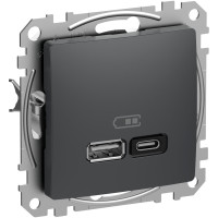 USB розетка A+C, 3 A, 45 Вт, Антрацит Sedna Design SDD114404