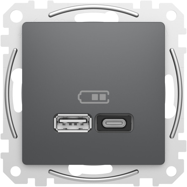 USB розетка A+C, 3 A, 45 Вт, Антрацит Sedna Design SDD114404