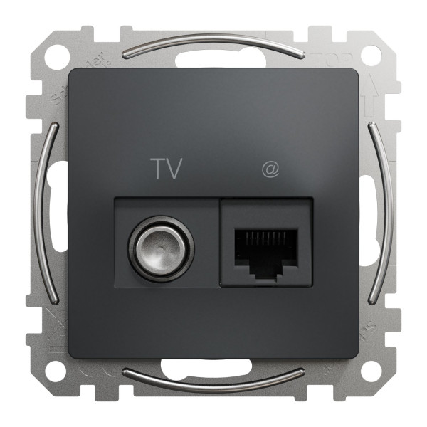 Комп'ютерна розетка RJ45+TV, кат. 6, неекр. UTP, Чорний, Sedna Design SDD114469T