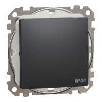Одноклавішний прохідний перемикач IP44, 10А-250В, Чорний, Sedna Design SDD214106