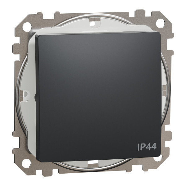 Одноклавішний прохідний перемикач IP44, 10А-250В, Чорний, Sedna Design SDD214106
