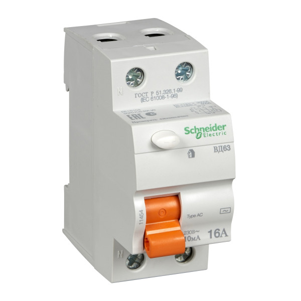 ПЗВ Диф. вимикач навантаження ВД63 2П 16A 10мA Schneider Electric 11454