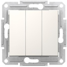 Трьохклавішний вимикач 10А-250В, Слонова кістка, Sedna SDN0300623