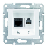 Телефонна + комп'ютерна розетка RJ11 + RJ45, кат. 5e, неэкр. UTP з пружинними затискачами, Білий, Sedna SDN5100121