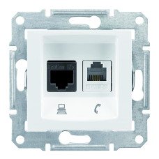 Телефонна + комп'ютерна розетка RJ11 + RJ45, кат. 5e, неэкр. UTP з пружинними затискачами, Білий, Sedna SDN5100121