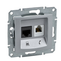Телефонна + комп'ютерна розетка RJ11 + RJ45, кат. 5e, неэкр. UTP з пружинними затискачами, Алюміній, Sedna SDN5100160
